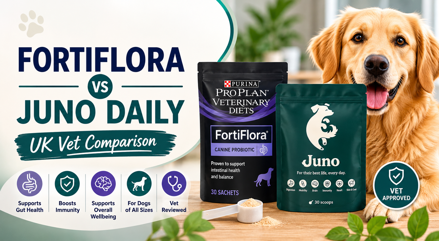 fortiflora vs juno daily dog gut health supplement