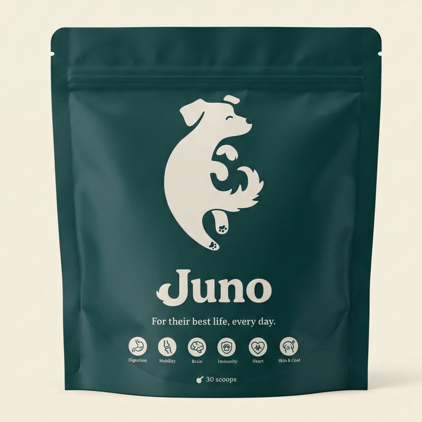 Juno Daily all in one dog supplement taster pouch, vet formulated daily powder for dogs, made in the UK